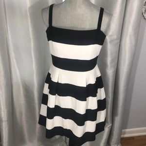 LOFT Black and White Striped Flared Dress